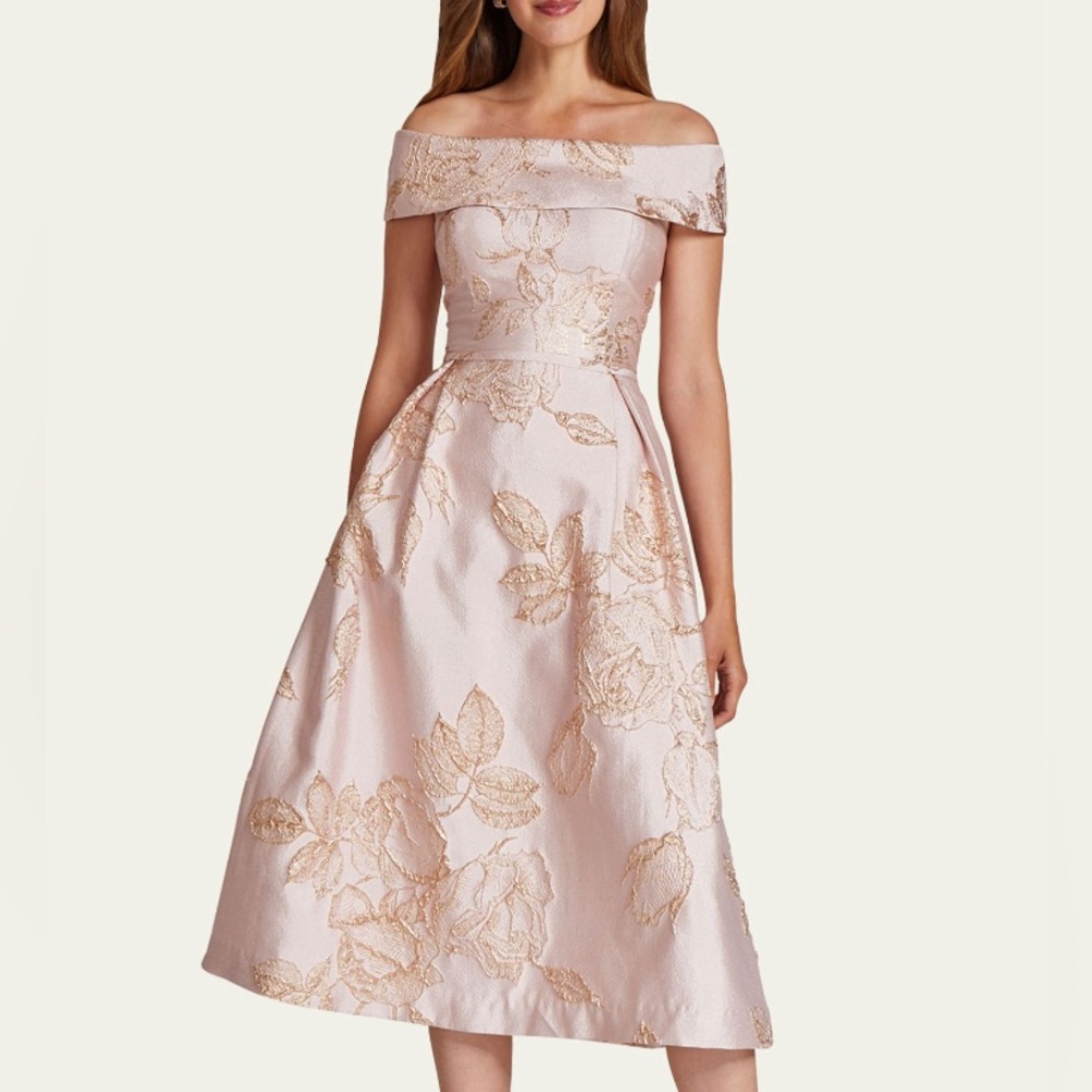 RICKIE FREEMAN TERI JON NWT pink Gold
Wedding Guest Jacquard Midi Dress size 4